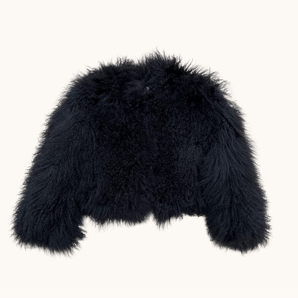 Black Kors Tibetan Lamb Fur Coat